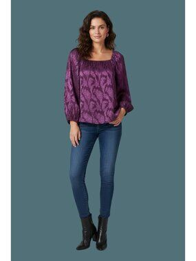 Mason & Belle Womens Sheer Plum Feminine Paisley Blouse Size Small